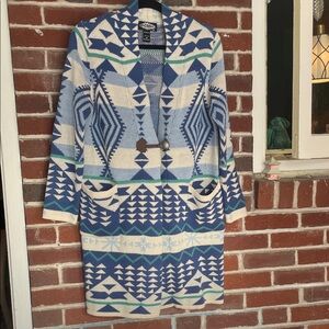 Aztec Patterned Blue and Cream Women's Cardigan